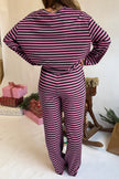 Pink Stripe Casual Long Sleeve Top Drawstring Pant Set