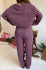 Pink Stripe Casual Long Sleeve Top Drawstring Pant Set