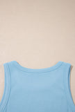 Dark Blue Ribbed Slim Tank Pocketed Wide Leg Shorts Set