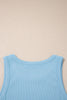 Dark Blue Ribbed Slim Tank Pocketed Wide Leg Shorts Set