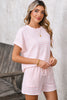 Pink Striped Print Short Sleeve Top and Pocket Shorts Set