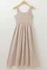Beige Scoop Neck Ribbed Pleated Sleeveless Midi Dress