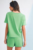 Mint Green V Neck Drop Shoulder Tee and Patchwork Shorts Set