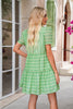 Green Striped V Neck Frill Tiered Mini Dress