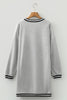 Light Grey Striped Trim V Neck Long Sleeve Preppy T Shirt Dress