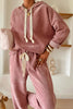 Dark Khaki Drawstring Pullover Hoodie and High Waist Pants Corduroy Suit