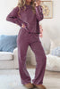 Pink Stripe Casual Long Sleeve Top Drawstring Pant Set