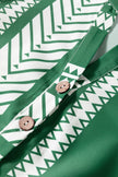 Green Boho Ethnic Print Half Button 3/4 Sleeve Casual Dress