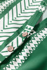 Green Boho Ethnic Print Half Button 3/4 Sleeve Casual Dress