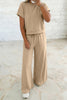 Mist Blue Solid Color Loose Tee Drawstring Wide Leg Pants 2pcs Outfit