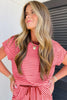 Rose Stripe Crew Neck Tee Drawstring Waist Cropped Pants Set