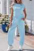 Beau Blue Solid Color Cropped Tank Top and Jogger Pants Set