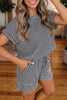 Brown Stripe Breathable Textured Knit Short 2pcs Set