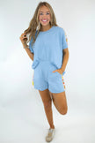 Mist Blue Granny Square Crochet Detail Short 2pcs Set