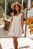 Oatmeal Solid Color Tie Strap Ruffle Tiered Mini Dress