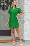 Rose Red Solid Color Eyelet Embroidered T Shirt Mini Dress