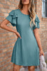 Skobeloff Solid Color Round Neck Double Ruffle Short Sleeve Dress