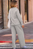 Coffee Solid Color V Neck Top and High Waist Pants Set