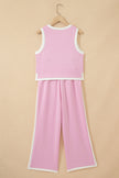 Sky Blue Colorblock Trim Cropped Tank Elastic Waist Shift Pants 2pcs Set