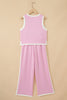 Sky Blue Colorblock Trim Cropped Tank Elastic Waist Shift Pants 2pcs Set