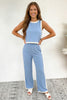 Sky Blue Colorblock Trim Cropped Tank Elastic Waist Shift Pants 2pcs Set