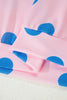 Pink Polka Dot Print V Neck Tee Short Set