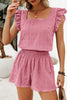 Fiery Red Textured Square Neck Top and Shirred High Waist Shorts Set