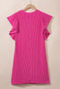 Rose Red Plain Crinkle Rib Flutter Sleeve Mini Dress