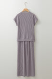 Bright Pink Solid Corded Short Sleeve T Shirt and Wide Leg Pants Set