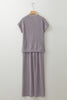 Bright Pink Solid Corded Short Sleeve T Shirt and Wide Leg Pants Set