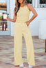 Yellow Cream Slim Ribbed Tank Top and Sweatpants Set