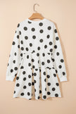 Pink Polka Dot Printed Long Sleeve Flared Mini Dress