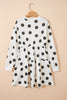 Pink Polka Dot Printed Long Sleeve Flared Mini Dress