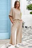 Oatmeal 3D Lattice Texture Sporty Dolman Top Drawstring Pants Set