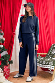 Gray Morn Varsity Striped Detail Cropped Pullover Wide Leg Pants 2pcs Outfit