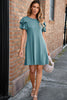 Skobeloff Solid Color Round Neck Double Ruffle Short Sleeve Dress