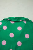 Pink Polka Dot Print V Neck Tee Short Set