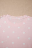 White Polka Dot Short Sleeve Loose Top Drawstring Shorts Set
