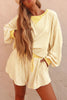 Brown Stripe Oversized Long Sleeve Top Drawstring Loose Shorts 2pcs Set