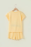 Yellow  Eyelet Lace Patchwork Sleeve Short 2pcs Outfit