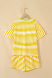 Yellow Stripe Contrast Neck Loose Tee and Drawstring Shorts Set