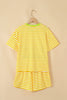 Yellow Stripe Contrast Neck Loose Tee and Drawstring Shorts Set
