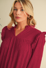 Fiery Red Frill Trim V Neck Loose Fit Ribbed Mini Dress