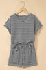 Brown Stripe Breathable Textured Knit Short 2pcs Set