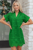 Rose Red Solid Color Eyelet Embroidered T Shirt Mini Dress