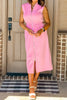 Pink V Neck Sleeveless Double Zip Shift Midi Dress