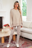 Black Solid Color Oversize Slit Sweatshirt Ribbed Leggings 2pcs Set