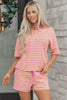 Rose Stripe Drop Shoulder Boxy Casual Terry Short Set