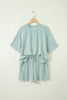 Rose Stripe Raised Rib Loose Tee Drawstring Elastic Waist 2pcs Short Set