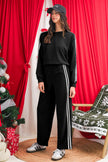 Gray Morn Varsity Striped Detail Cropped Pullover Wide Leg Pants 2pcs Outfit